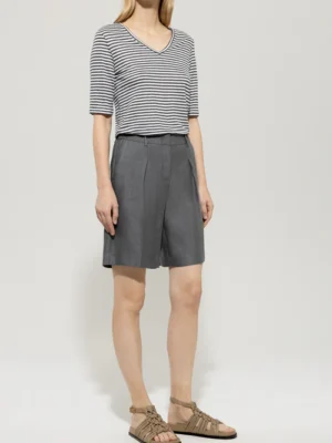 Luisa Cerano T-shirt damski lniany w paski szary