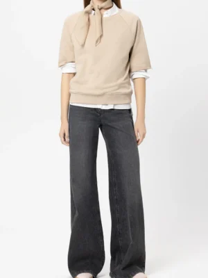 Luisa Cerano bluza damska bawełniana z dżetami soft camel