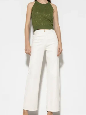 Luisa Cerano jeansy damskie wide leg bawełniane ecru